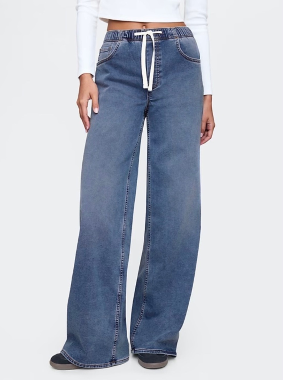 Mid Rise Knit Easy Baggy Jeans